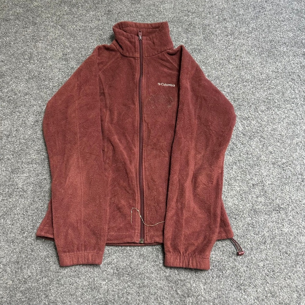 Columbia Fleece Jacket Womens Size S Maroon Full Zip Mock Neck Outdoor Casual